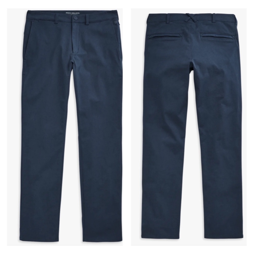 Mack Weldon Maverick Tech Chino 7 Pocket Pants Size 33/34 x 33 Blue Stretch Zip